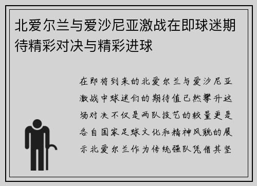 北爱尔兰与爱沙尼亚激战在即球迷期待精彩对决与精彩进球